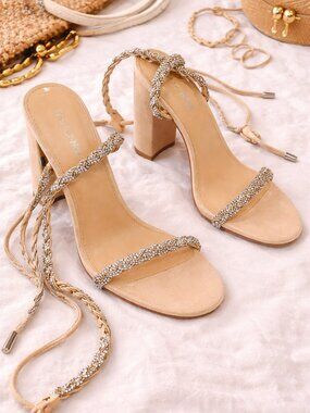 Fashion Nova Rhinestone Lace-Up Heels – Size 7 – NWT